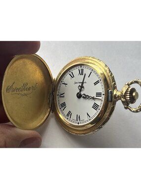 Vintage Sears Roebuck Pocket Watch Gold Tone Ornate Engraved Sweetheart